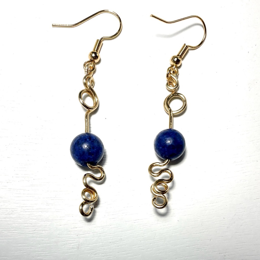 NWOT Artisan 18k Gold Plated and Lapis Dangle Earrings